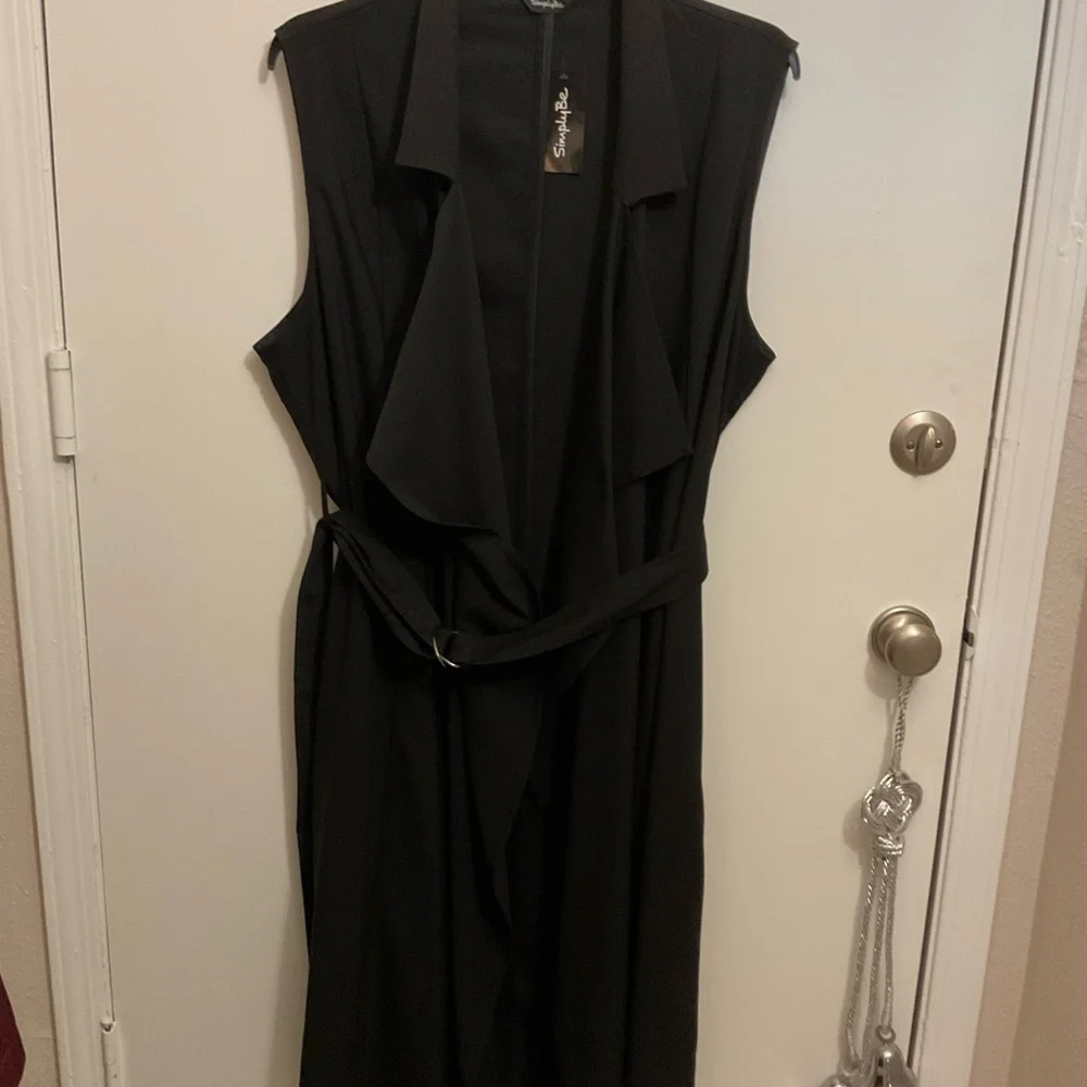Simply Be Black Long Vest with Belt - Picture 1 of 5